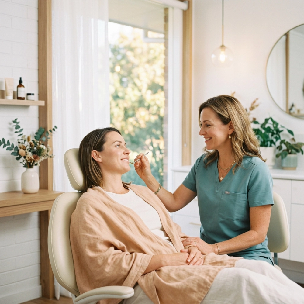 Dentist performing gentle treatment on relaxed patient.
