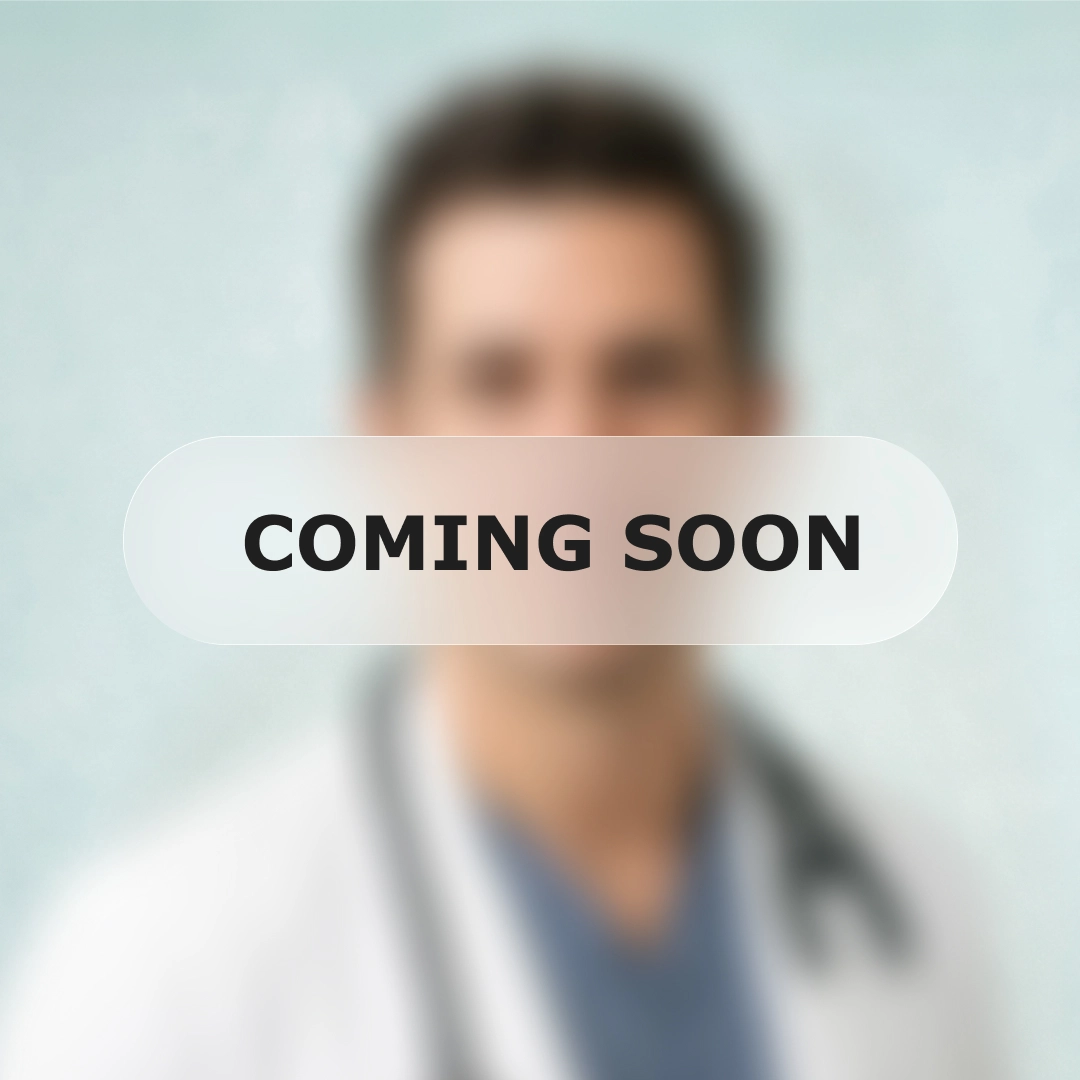 Coming soon message over blurred image of male healthcare professional.