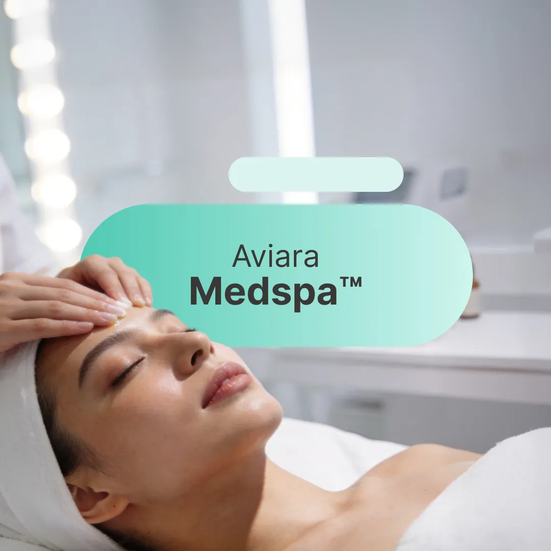 Close-up of a smiling woman's face with "Aesthetic" repeated on a translucent overlay.